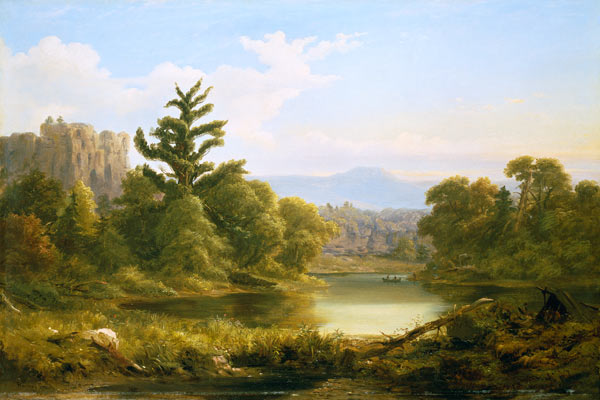 American River and Woodland Landscape in Pennsylvania (Monarch of of The Grove) de Russell Smith