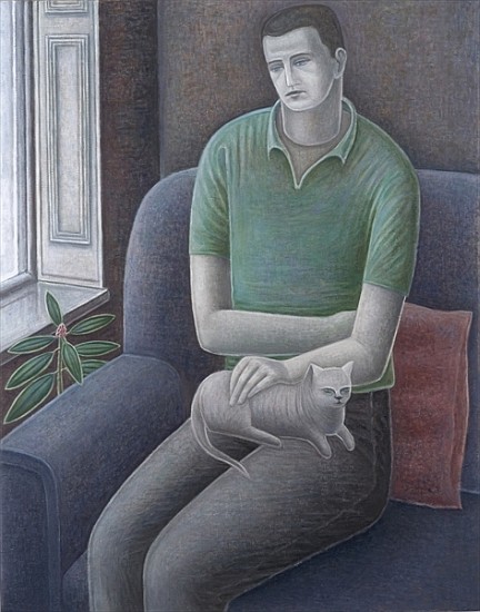 Young Man with Cat, 2008 (oil on canvas)  de Ruth  Addinall