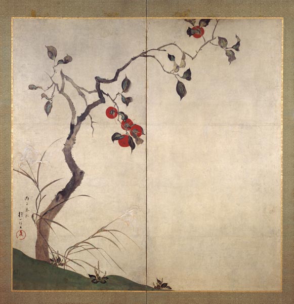 Persimmon on Tree (ink, colours & gold on paper) de Sakai Hoitsu