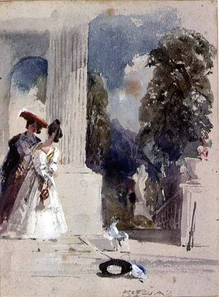 Two Ladies standing beside a Pillared Portico de Samuel Austin
