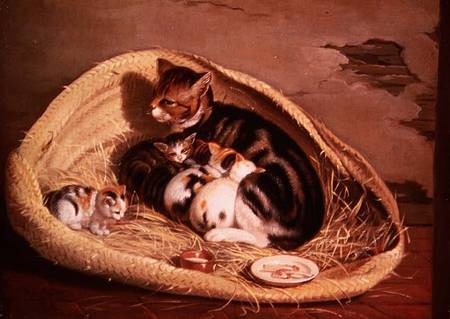 Cat with Her Kittens in a Basket de Samuel de Wilde