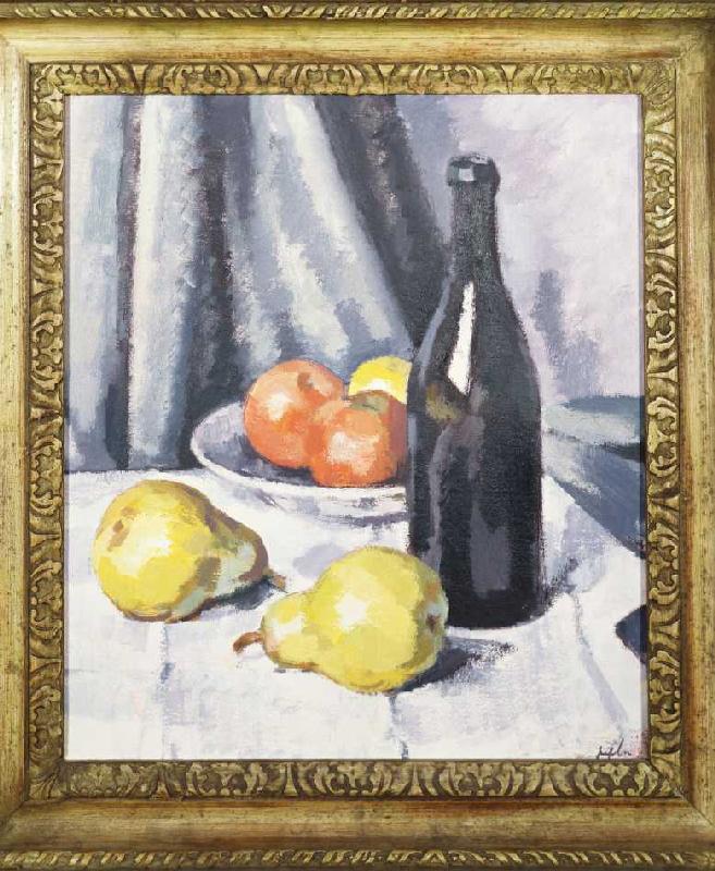 Äpfel, Birnen und eine Flasche. de Samuel John Peploe