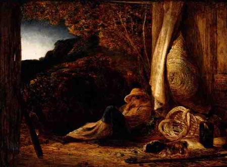 The Sleeping Shepherd, 1834 (tempera with oil glaze on paper, laid on panel) de Samuel Palmer