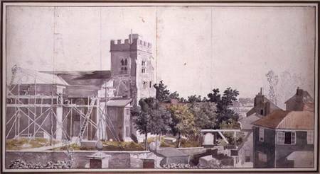 Twickenham Church under Scaffolding (w/c, pen & de Samuel Scott