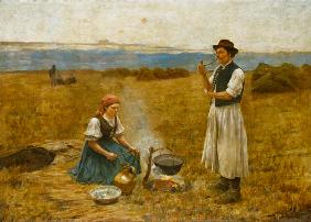 Hungarian smallholder couple when preparing the Ho