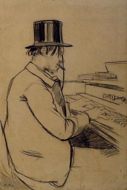 Portrait of Erik Satie (1866-1925), Play - Santiago Rusinol en reproducción  impresa o copia al óleo sobre lienzo.