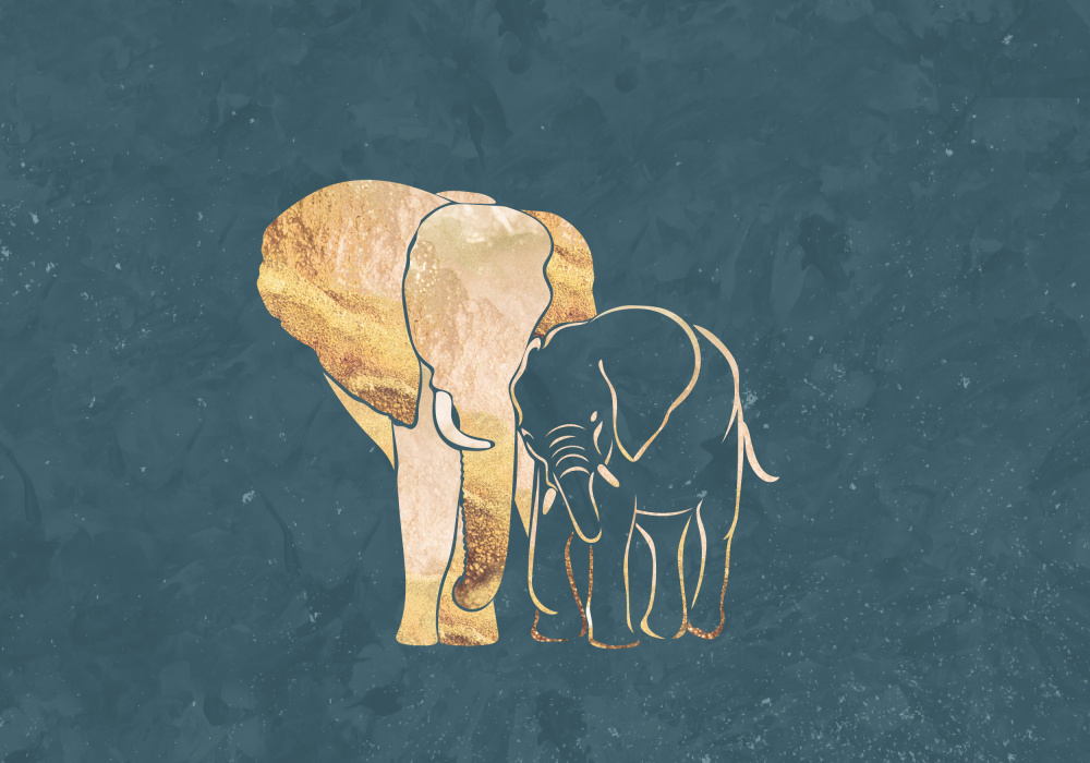 Gold Elephant Line art Silhouettes 2 de Sarah Manovski