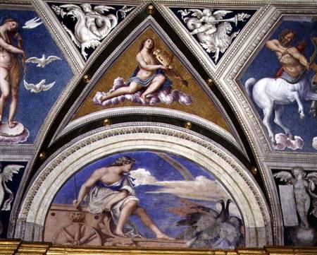 The 'Loggia della Galatea' (Loggia of the Galatea) detail of vault decoration depicting Juno on her de Sebastiano del Piombo