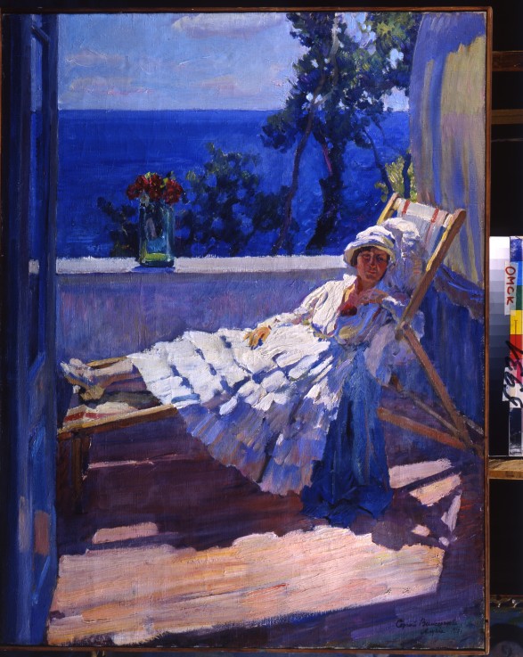 A lady on the balcony de Sergej Arsenjewitsch Winogradow