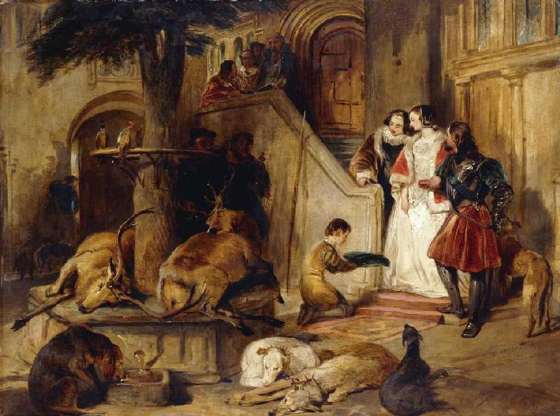 Ein Burghof aus früheren Zeiten. de Sir Edwin Henry Landseer