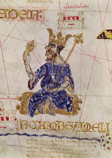 Kankou Mousa, King of Mali, from the Map of Charles V, Map of Mecia de Viladestes, a portulan of Eur de Spanish School