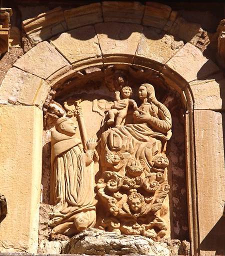 Madonna and Child with a Cistercian Monk, detail from the facade of the monastery founded in 1194 an de Spanish School