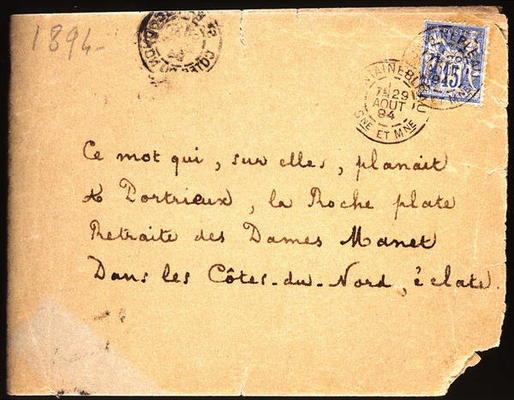 Envelope of a letter to Berthe Morisot (1841-95) 1894 (pen & ink on paper) de Stephane Mallarme