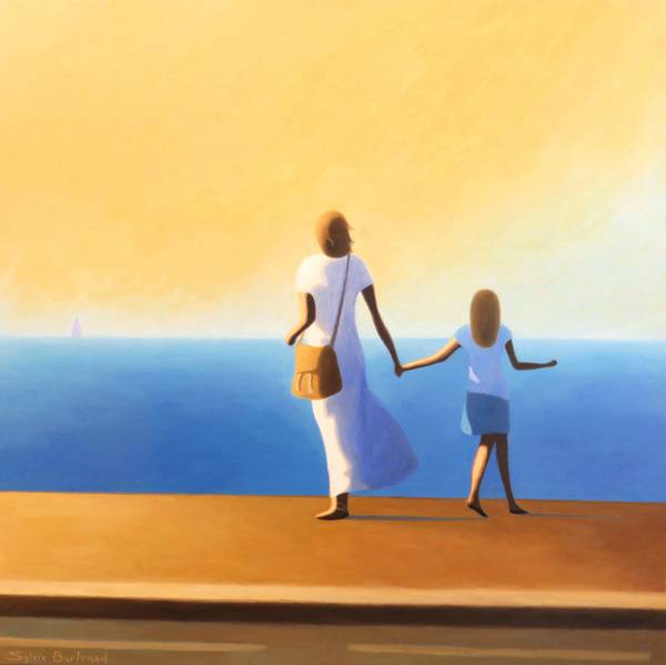 Mère et fille devant la mer , inspiré de la Promenade des Anglais , Nice de Sylvie Bertrand