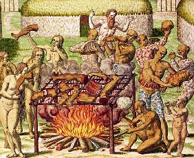 Scene of cannibalism, from ''Americae Tertia Pars...''