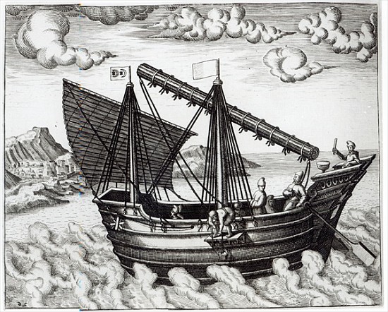 A Chinese Junk, illustration from ''Jan Huyghen van Linschoten, His Discourse of Voyages into the Ea de the Younger Doetechum Johannes Baptista van