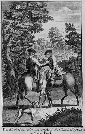 Claude Duval robbing Squire Roper, Master of the Buckhounds to King Charles II, in Windsor Forest de Thomas Bowles