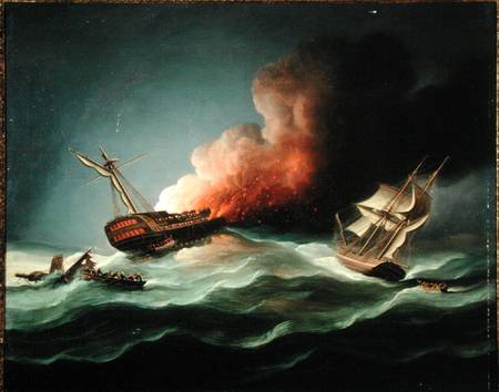The East Indiaman Kent on Fire in the Bay of Biscay de Thomas Buttersworth
