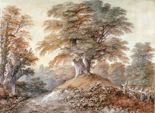 Th.Gainsborough, Study of Beech Trees... - Thomas Gainsborough en  reproducción impresa o copia al óleo sobre lienzo.