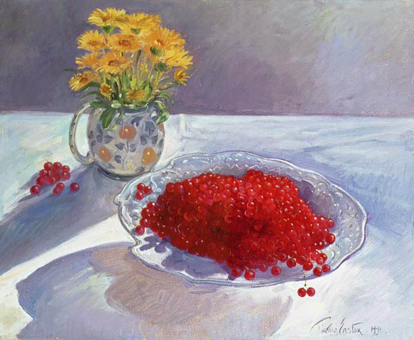 Still Life with Redcurrants and Marigolds, 1991  de Timothy  Easton