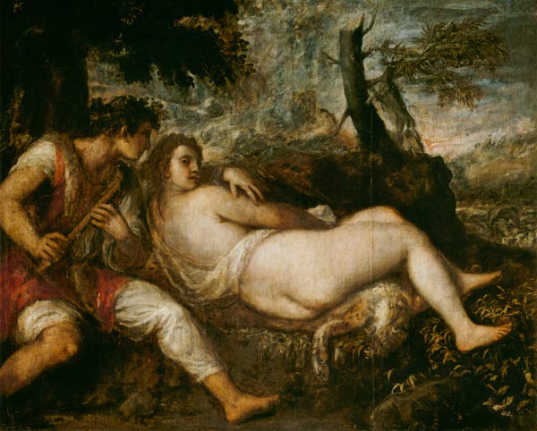 Nymph and Sheperd de Tiziano Vecellio