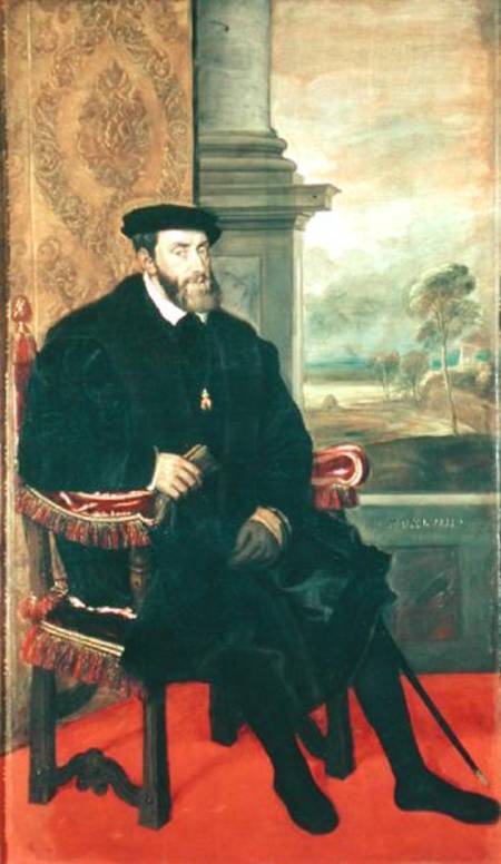 Seated Portrait of Emperor Charles V (1488-1576) de Tiziano Vecellio