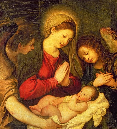 Madonna and Child with Two Angels de Tizian (Schule)