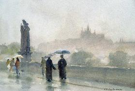 Umbrellas, Charles Bridge, Prague (w/c on paper) 