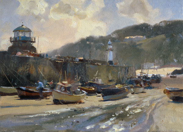 Harbour Light, St. Ives (oil on canvas) - Trevor Chamberlain en  reproducción impresa o copia al óleo sobre lienzo.
