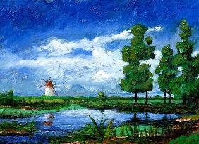 Windmill, Holland, 2006 (oil on board) 