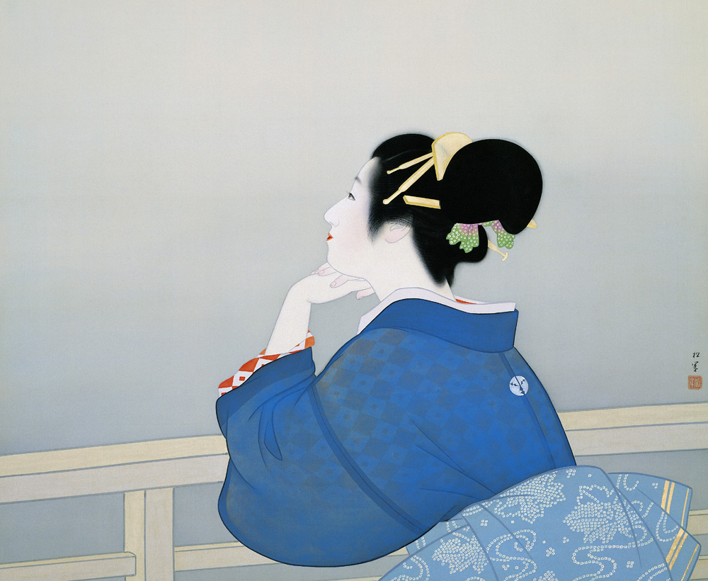 A woman is waiting for the moon to rise de Uemura Shoen