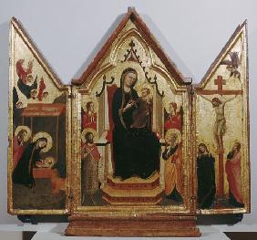María dando trono entre los ángeles, Juan Bautizta y Pedro