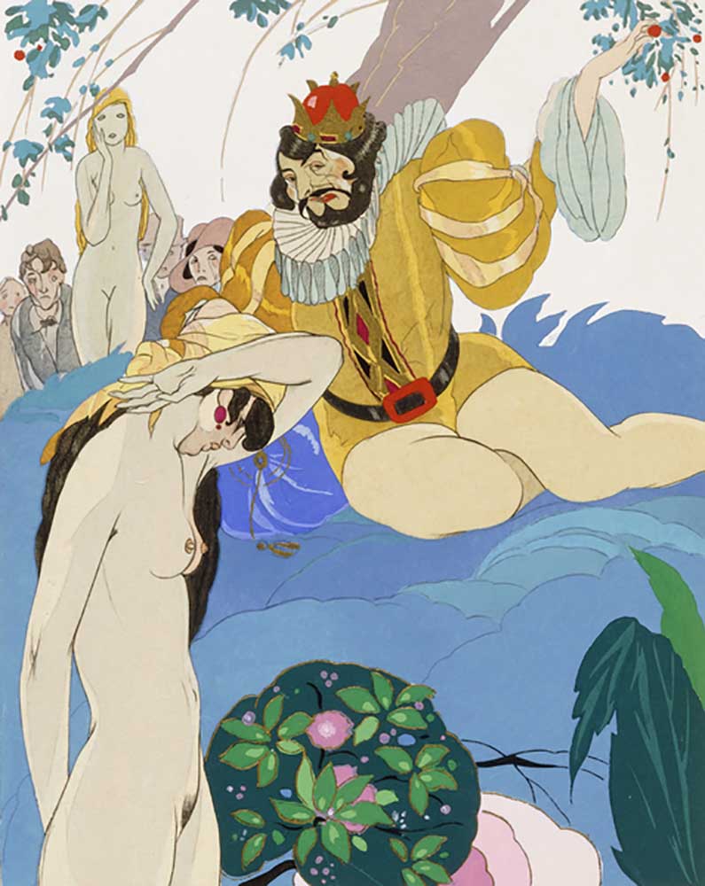 Nude woman in front of King Pausole, 1930 de Umberto Brunelleschi