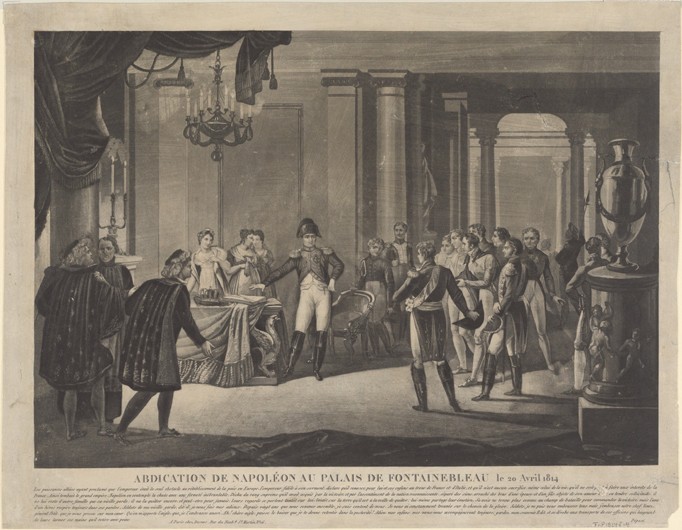 The Abdication of Napoleon at Fontainebl - Unbekannter Künstler en  reproducción impresa o copia al óleo sobre lienzo.
