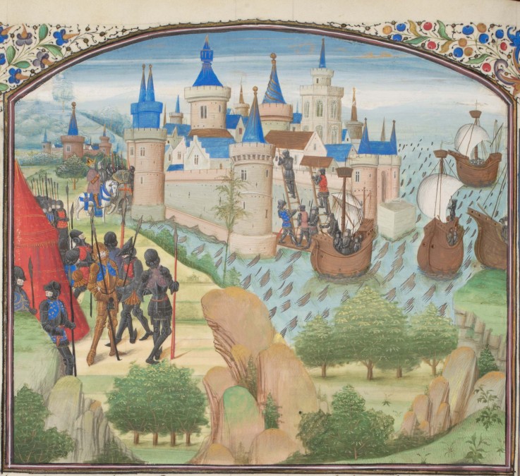 The capture of Constantinople by land and sea in 1204. Miniature from the "Historia" by William of T de Unbekannter Künstler