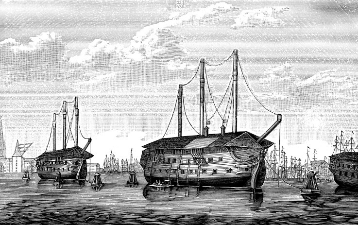 The Danish prison-ships "Dronning Maria" and "Waldemar" at Copenhagen de Unbekannter Künstler