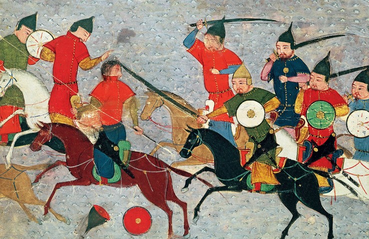 Ghenghis Khan in combat. Miniature from Jami' al-tawarikh (Universal History) de Unbekannter Künstler
