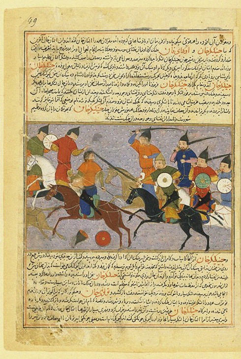 Battle between the Mongol and Jin Jurchen armies in north China in 1211. Miniature from Jami' al-taw de Unbekannter Künstler
