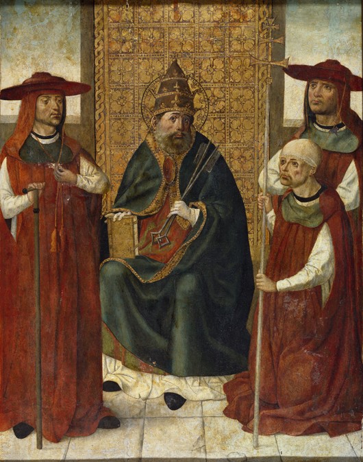 Cardinal Pedro González de Mendoza (1428-1495) praying before Saint Peter de Unbekannter Künstler