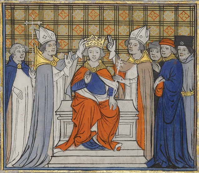 The Anointing and Coronation of Louis IV at Laon, 19 June 936. From Grandes Chroniques de France de Unbekannter Künstler