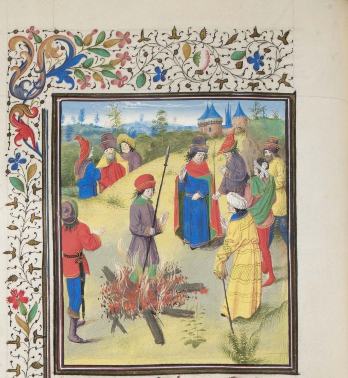 Peter Bartholomew Undergoing the Ordeal by Fire. Miniature from the "Historia" by William of Tyre de Unbekannter Künstler