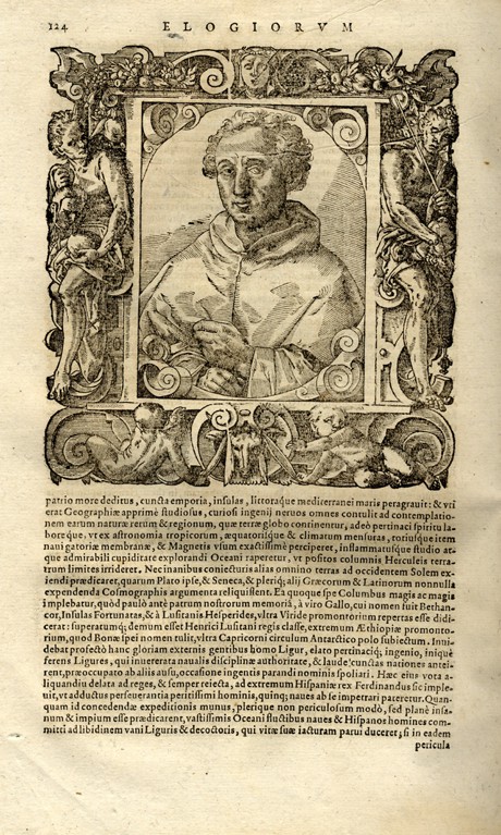Portrait of Christopher Columbus. (From Elogia virorum bellica virtute illustrium by Paolo Giovio) de Unbekannter Künstler