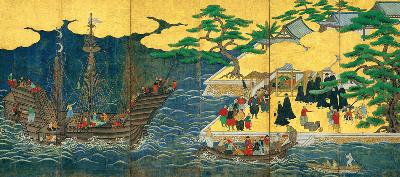 Namban Screen. Portuguese Nanban ships arriving for trade in Japan