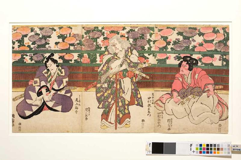 Die Hauptdarsteller Nakumara Utaemon und Onoe Baiko (Aus dem Kabuki-Schauspiel Meister Kiichis Vadem de Utagawa Kunisada