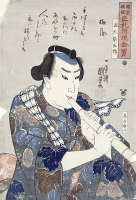 Man Playing a Flute (woodblock print) de Utagawa Kuniyoshi
