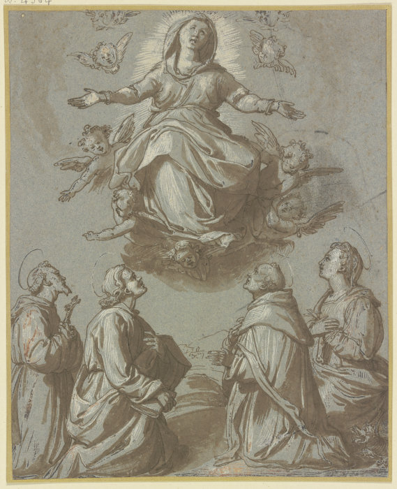 Maria in einer Engelsgloriole, darunter vier kniende Heilige de Ventura Salimbeni