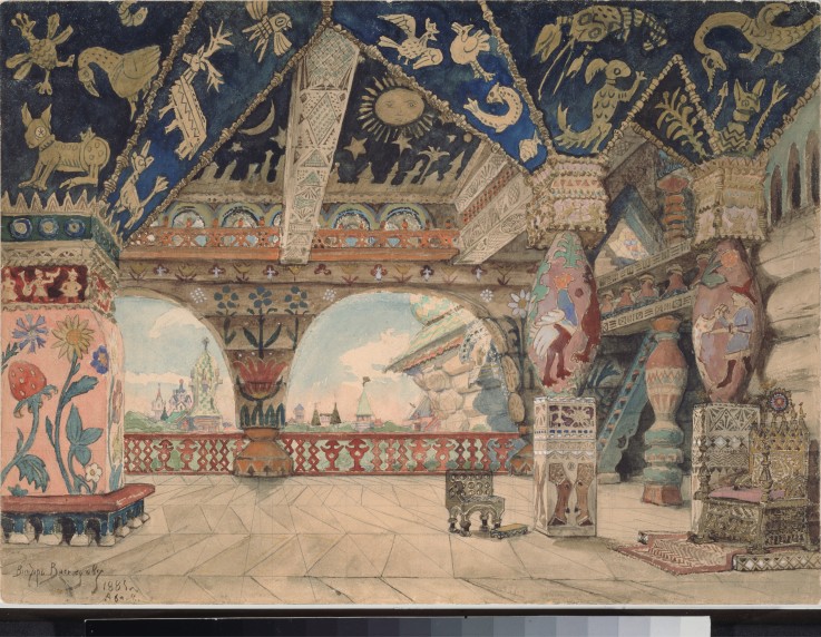 Stage design for the opera Snow Maiden by N. Rimsky-Korsakov de Viktor Michailowitsch Wasnezow