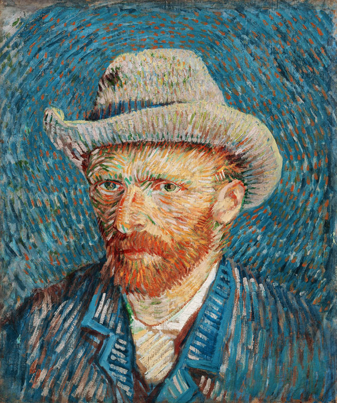 Autorretrato con sombrero - Vincent van Gogh en reproducción impresa o  copia al óleo sobre lienzo.