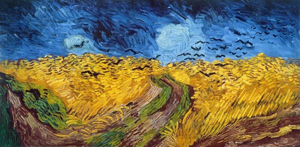 Campo de trigo con cuervos - cuadro de Vincent van Gogh en reproducción  impresa o copia al óleo sobre lienzo.