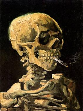 Skull with a burning cigarette